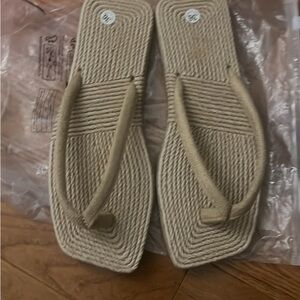 Beige Woven Flip Flops